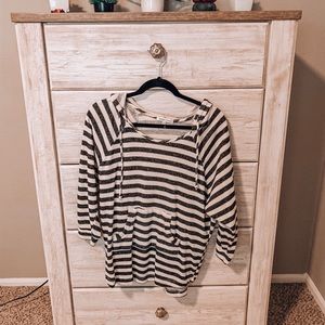 Distressed Black/White Striped Sweatshirt